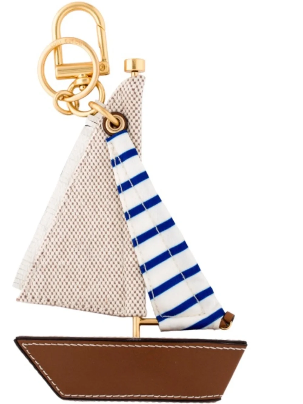 Tory Burch Sailboat Bag Charm Keychain Nautical Leather Canvas Dust Bag